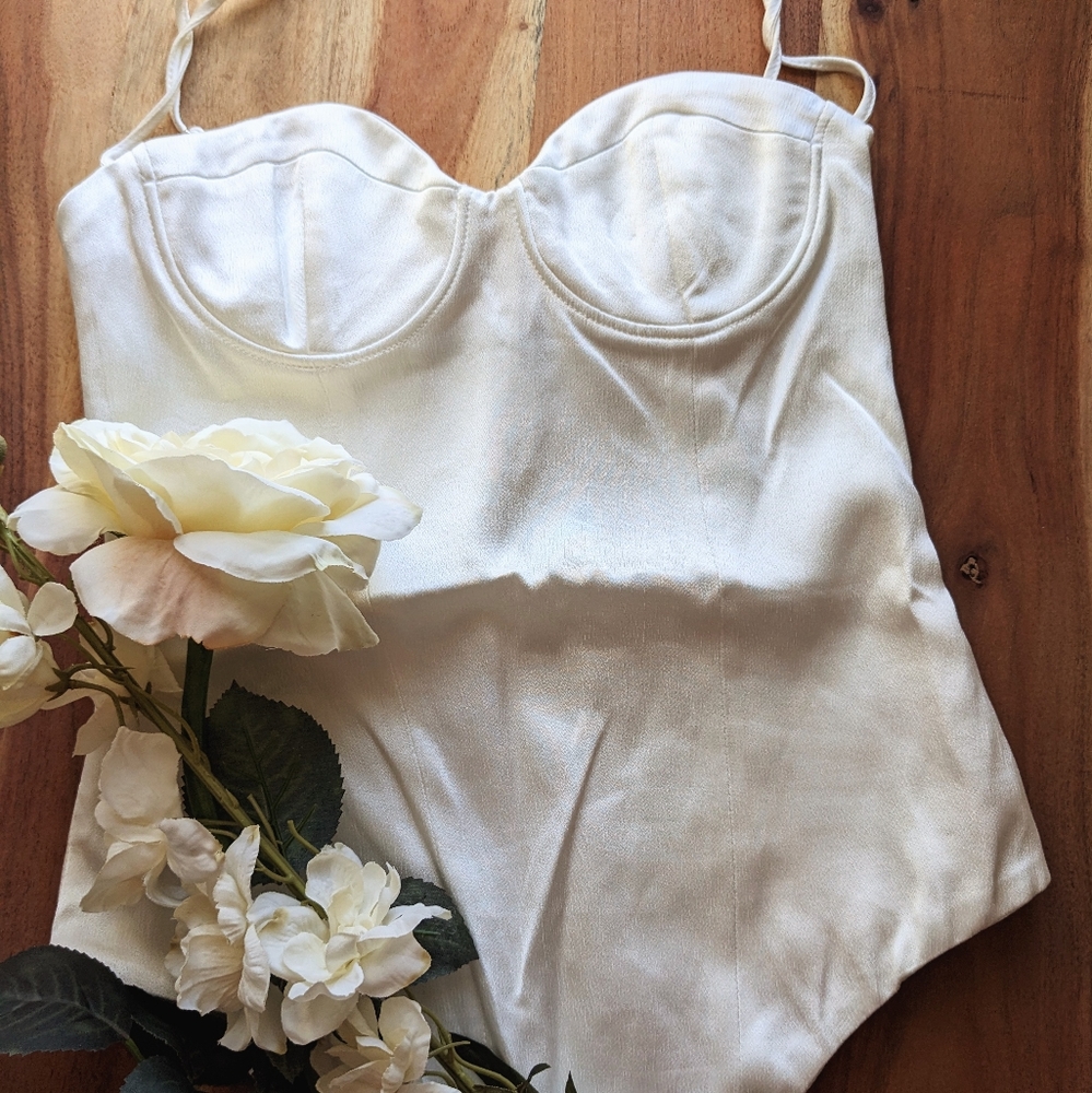 NWOT Zara White Satin Bodysuit
